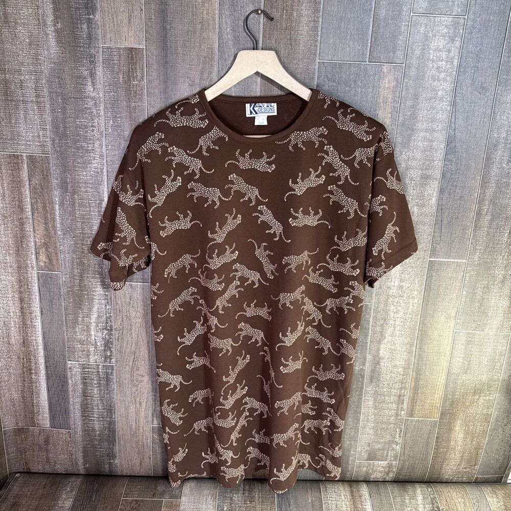 Brown‎ Leopard Print Short Sleeve Shirt By Kavio Designs Vintage